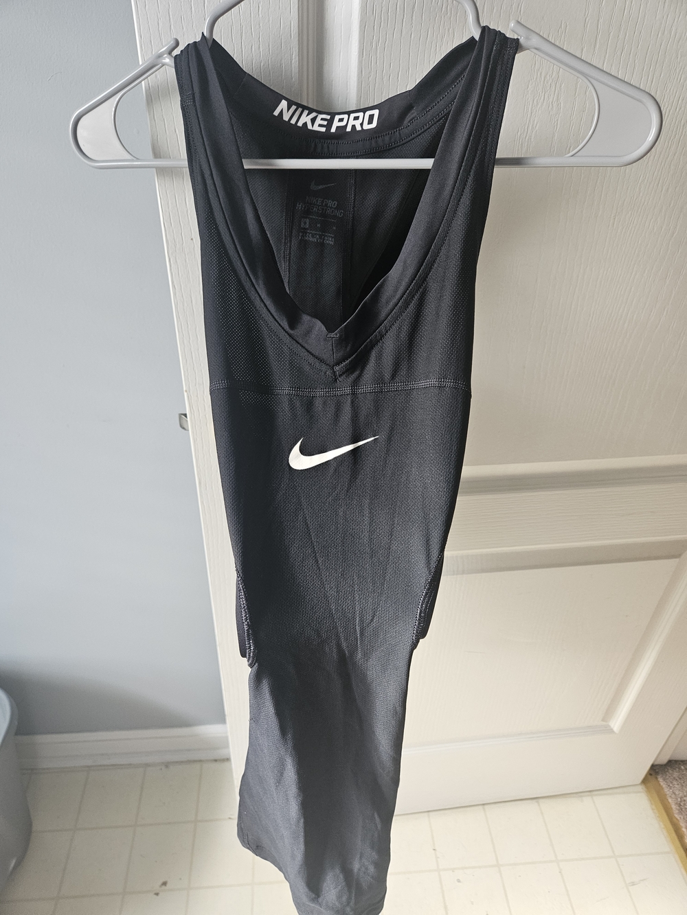 Nike Pro Hyperstrong Black Tank Top with White Swoosh - Padded Sides